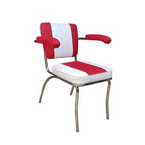 Red and white leather arm 1950s retro diner chairs American style stainless steel chair frame with arm red diner chairs