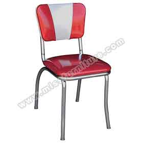 american 1950s retro diner chairs R-8326-Hot sale thin seater and V back 1950s style retro dining chairs, V back red and white leather 1950s retro dining room chairs for sale