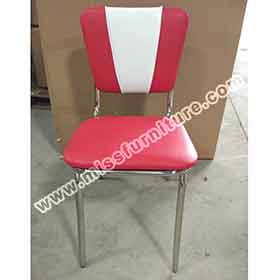 american 1950s retro diner chairs R-8330-Gloss stainless steel frame with red and white leather V back retro restaurant chairs, with piping V back steel retro restaurant chairs for sale