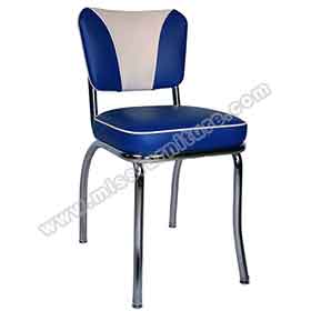 american 1950s retro diner chairs R-8331-Durable blue and white PU leather V back 1950s style chrome retro fast food steel chairs, V back 1950's fast food red chrome chairs for sale