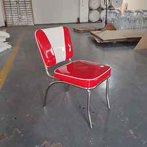 Wholesale V shape back red retro 1950s diner chairs, midcentury American style red and white color vinyl retro diner chairs