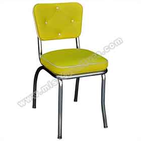 american 1950s retro diner chairs R-8337-Yellow color thick seat with 4 button back midcentury chrome 50s diner chair, yellow 4 button american style 50s chrome diner chair