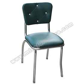 Drak turquoise leather thin seat midcentury style retro kitchen chairs, steel frame with 4 button back retro 1950's kitchen chairs