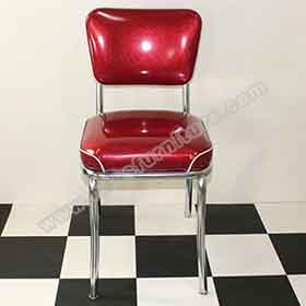 american 1950s retro diner chairs R-8350-Total rubby mirror leather bent back midcentury chrome chairs, gloss rubby colour leather with piping decor american chrome chair