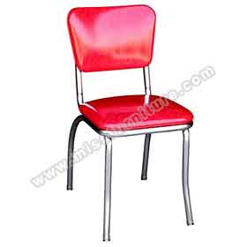 american 1950s retro diner chairs R-8353-Red leather thin seat midcentury 1950s metal dinette chairs, customize all red colour bent backrest 50's retro dinette chairs