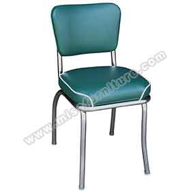 american 1950s retro diner chairs R-8355-Drak turquoise leather bent backrest american style 1960s chairs, bent backrest with piping seat stainless steel 60s american chairs