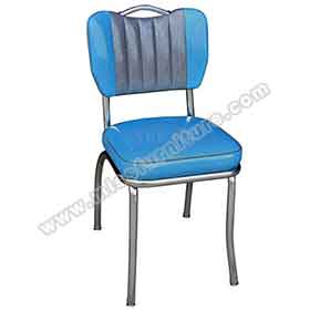 american 1950s retro diner chairs R-8359-Gloss blue colour handle back midcentury fast food metal retro chairs, have handle backrest gloss leather fast food room 50's metal chairs