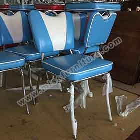 V back handle diner chairs-Customize american style 50s retre restaurant smooth with piping blue leather V back with handle retro diner chairs gallery