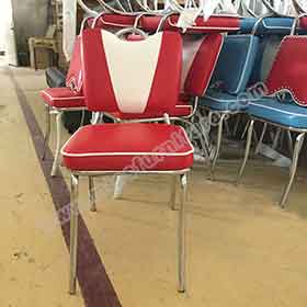 american 1950s retro diner chairs R-8367-Gloss red and white V back restaurant retro 1950s chrome chairs, restaurant red and white leather with handle 1950s retro dining chairs