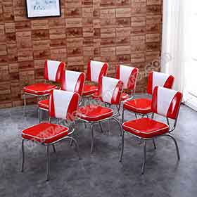 Gloss V back american diner chairs-Customize 1950s retro restaurant smooth with piping gloss red and white PU leather V back american diner chairs gallery