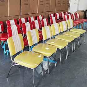 gloss leather retro diner chairs-Factory customize american style stainless steel chair frame with gloss red/yellow leather retro diner chairs gallery