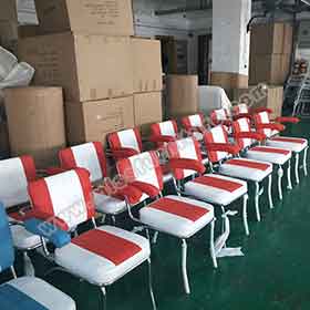 red handrest retro diner chairs-Factory customize American style red and white leather with handrest stainless steel chrome retro diner chairs gallery