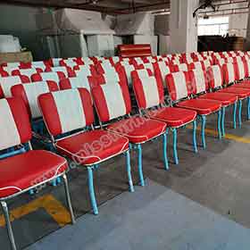 Factory red channeled 50s diner chairs-American style midcentury smooth with piping thick seater retro diner chairs, 4 channeled red and white 50s diner chairs gallery