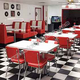 <b>American ormeno retro diner</b>-Classic red and white american retro diner booth sofas and table set, retro diner chairs and table set furniture gallery