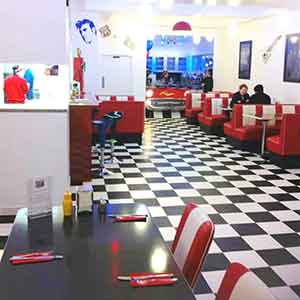 Italy 1950s American Diner-High quality red and white retro diner chairs and table set, black formica 1950s diner table and red 1950s diner chiars set gallery