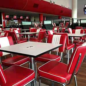 Canada 1950 Classic American Diner-Customize red and white vinyl 1950s diner chairs and table set, 4 seat square retro 1950s diner table and chairs set gallery