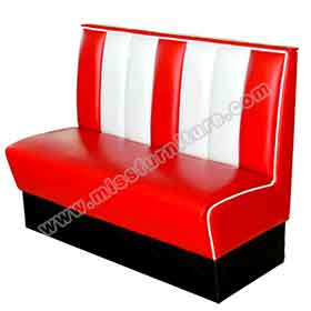 american 1950s retro diner booths R-8505-Durable red and white retro diner booth seating,2 seater red glossy leather midcentury retro american diner booth seating furniture