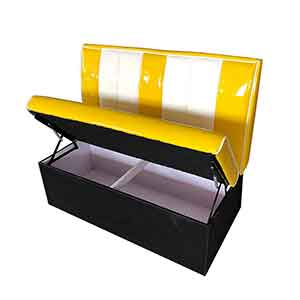 american 1950s retro diner booths R-8567-Customize yellow and white stripe style back storage bottom 1950s dinner booth seating restaurant retro storage part dinning booth