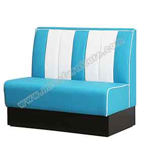 american 1950s retro diner booths R-8507-High quality blue leather stripe back 50's retro restaurant booth sofas, long seater blue/black PU leather 50's american restaurant booth sofas