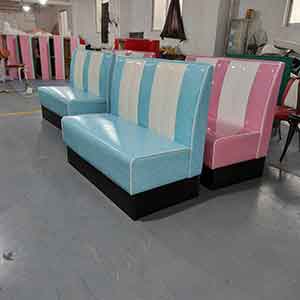 american 1950s retro diner booths R-8569-Hotsale American style turquoise leather 50s retro diner booth, stripe back with thick seat turquoise leather retro 50s booth couches