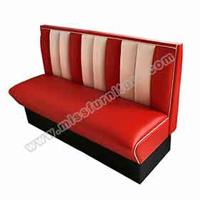 american 1950s retro diner booths R-8514-Customize long 3 seater red and white leather diner booth seating, 59