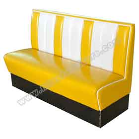 american 1950s retro diner booths R-8518-Long 3 seater yellow and white leather 50s retro dining room booths seating, with stripe backrest 1950s style retro dining booths furniture