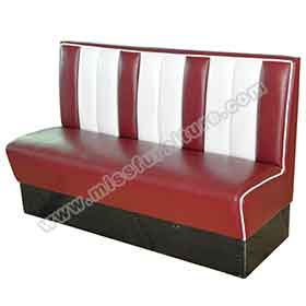 american 1950s retro diner booths R-8519-Rubby leather 59in length stripe back retro restaurant booth sofas, classic rubby and white colour midcentury retro restaurant booth seating