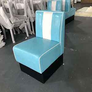 american 1950s retro diner booths R-8570-Customize single seat turquoise and white american diner booth seating, stripe back turquoise leather retro American diner booth sofas