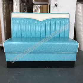 american 1950s retro diner booths R-8529-Turquoise wave top and seat piping american 60s retro dinette booths, white wave top back 60s retro american booth seating furniture