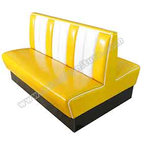 american 1950s retro diner booths R-8537-Gloss yellow leather back to back 6 seat american 50s booth sofa seating, doubleside 6 seat 1950s style retro american booth seating