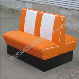 american 1950s retro diner booths R-8536-Doubleside 4 seat orange leather midcentury american diner booth seating, stripe backrest orange american style 1950s diner booth sofas