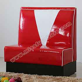 american 1950s retro diner booths R-8542-High backrest V back vintage retro fast food booth sofas, gloss red leather with black fireproof footer fast food room retro 50s booth sofas