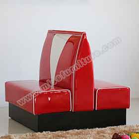 american 1950s retro diner booths R-8549-Gloss red leather back to back red 1950s retro diner booth seating, american style restaurant red V backrest 50s diner booth seating