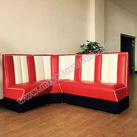 american 1950s retro diner booths R-8551-Customize L shape stripe back american style retro dinette booth sofas, red and white color L shape retro american corner booth sofas