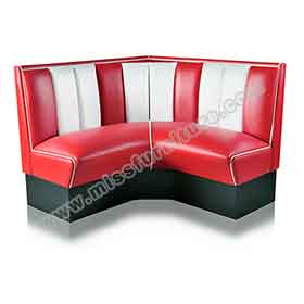 Wholesale red and white stripe back retro 50's corner booth seating, 50's style red stripe backrest retro dining room corner booth seating