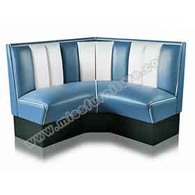 Blue colour stripe back retro diner corner booth sofas, american style dinette with black laminate foot stripe retro 1950s corner booth sofas