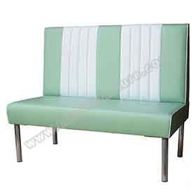 Metal frame stripe back retro 1960's dining room booth seating, light turquoise simple shape restaurant metal retro dining booth furniture