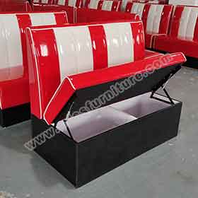 storage retro diner booth seating-Factory produce red and white leather with open seater storage american style retro diner booth seating gallery