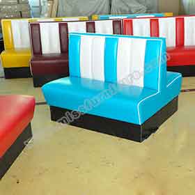 blue double side 4 seater booth seating-Wholesale blue and white color double side 4 seater american style retro kitchen booth seating furniture gallery