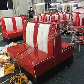 doubleside gloss retro diner booth-Factory produce doubleside 4 seater American style 50's gloss red PVC leather retro diner booth sofas gallery