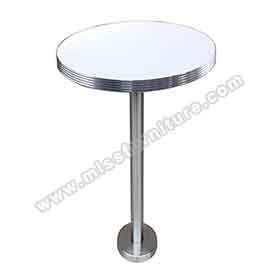 Customize fixed to floor stainless steel table legs with round formica retro diner bar table, fixed to floor steel round 50s retro restaurant bar table