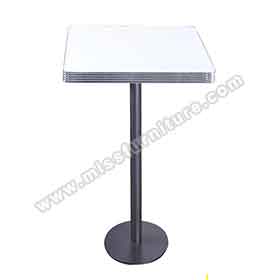 american 1950s retro diner bar table R-8712-Popular round black iron table legs with aluminium edge white color square fireproof veneer table top dining room 1950's retro diner bar table