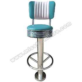 american 1950s retro diner stools R-8809-Colorful turquoise/yellow leather 65/75cm round seater height cafeteria retro barstools, fixed to floor with screws chrome retro cafeteria bar stools