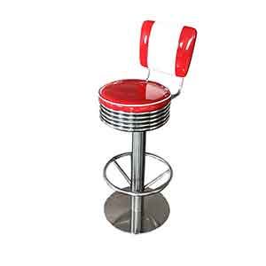 american 1950s retro diner stools R-8838-Customize American style glossy red and white round 1950s bar stools, with stainless steel footer midcentury retro bar stools