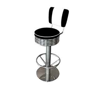 american 1950s retro diner stools R-8839-American style stainless steel round footer 1950s retro diner bar stools, with glossy black leather upholstered retro 50s bar stools