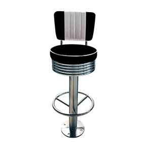 american 1950s retro diner stools R-8842-Durable black color stainless steel 50s diner barstools frame with fixed to floor base stripe back black round retro barstools