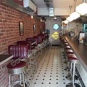 <b>american 1950s retro diner stools R-8812</b>-Classical rubby color PU leather round seater chrome 50's retro diner bar stools, pure rubby colour stripe back retro 50s chrome bar chairs