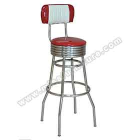 american 1950s retro diner stools R-8813-Customize small stripe back smooth stainless steel chrome retro dining room bar chairs, high groosy red leather retro diner chrome barstools