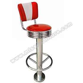 american 1950s retro diner stools R-8818-Wholesale red and white V shape back steel midcentury retro bar stools, steel fixe to floor red or turquoise kitchen 1950s retro pub stools