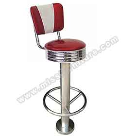 american 1950s retro diner stools R-8819-Fixed to floor steel round american style 50s rubby retro club stools, stainless steel round V back fixed to floor retro 50's bar stools furniture